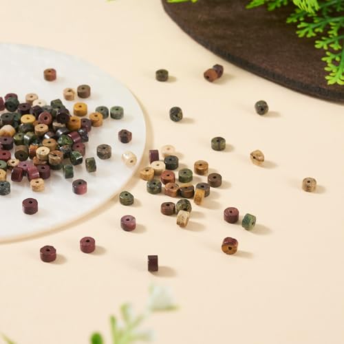 Craftdady 200Pcs 4x2mm Natural Dragon Blood Jasper Gemstone Disc Stone Beads Flat Round Heishi Disc Rondelle Spacer Loose Beads for DIY Bracelets Necklaces Jewelry Making, 4 Styles - color: 4 Color,4x2mm