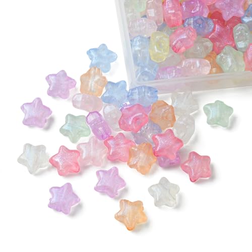 200Pcs Acrylic Luminous Star Beads for DIY Jewelry Bulk Glow in the Dark Mixed Color Cute Spacer Beads for Bracelets Necklaces Earrings Making and Crafting - color: Luminous Star- 200 pcs