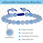 ANAYA AGATE Energy Protection Crystal Handmade Adjustable Bead Bracelet Perfect for Men, Women’s Christmas Gift - Gemstone Healing Stretch Bracelet Pulsera Para Hombre Mujer Stocking Stuffer - color: Aquamarine