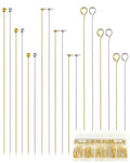 FIVEIZERO 900 PCS Eye Pins and Flat Head Pins for Jewelry Making, Metal Eyepins, Headpins & Ball Head Pins for DIY Earrings, Necklaces, Bracelets, Pendants, 1.2", 1.6", 2", Gold & Silver - color: Mix