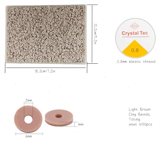 4100 Pcs Brown Clay Beads Bracelet Making Kit, 6mm Polymer Spacer Flat Heishi Beads for Jewelry Necklace Earring Making - color: Brown