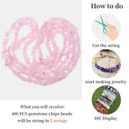 400pcs Natural Chip Stone Beads for Jewelry Making Rose Quartz 5-8mm Irregular Gemstones Healing Crystal Loose Rocks Bead Hole Drilled for Ring Earrings Necklace Bracelet Making DIY Art Crafts - color: Rose Quartz (2 Strands-62")