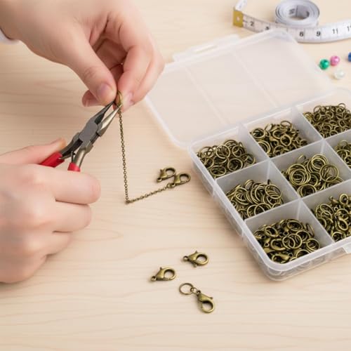 1050 Pieces Open Jump Rings and 150 Pieces Lobster Clasps, Bronze Jump Rings Metal Split Connectors for Jewelry Making Crafts (Bronze) - color: Bronze