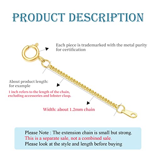 14k Gold 0.5"/1"/1.5"/2"/3" Necklace Bracelet Extender Chain, Necklace Extender Gold 14k, Durable Removable Gold Chain Extender, Gold Extension Chain for Necklace Anklet - color: style 1(Yellow)-Spring Clasp, size: 1inch