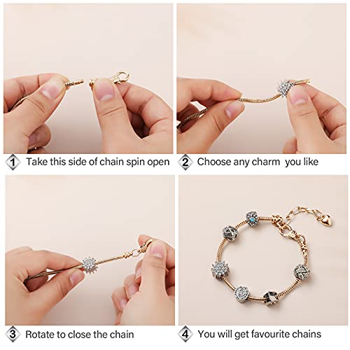 Hicarer 20 Pcs Chain Bracelet for Jewelry Making Women DIY Adjustable Snake Charm Bracelet with Heart Shape Extender Chain(Gold) - color: Gold