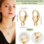 Beebeecraft 1 Box 50Pcs Lobster Claw Clasps 24K Gold Plated 304 Stainless Steel Trigger Snap Clasp for Bracelet Necklace Jewelry Making 15mm - size: 9mm