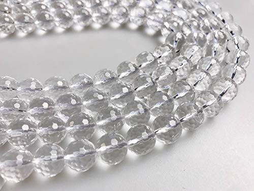 JM Design Clear Quartz Crystal Faceted Round Loose Gemstone Beads Size 6mm 15.5" Strand for Jewelry Making - size: 6mm