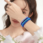Ornaland 7Pcs Handmade Polymer Clay Heishi Surfer Stretch Bracelets Set Colorful Glass Beads Bracelets Boho Stackable Preppy Bracelets Wrist Jewelry for Women - color: Blue