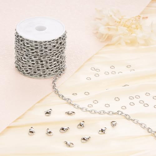 Jabogrii 5 Meters Silver Stainless Steel Chain for Jewelry Making Embossed Oval Paperclip Chain DIY Craft Jewelry Findings - color: Embossed Paperclip Silver