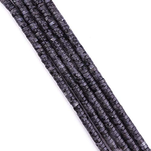 BEADIA Natural Black Spectrolite Spacer Beads Caps Loose Semi Gemstone for Beading Jewelry Making 6mmx3mm 38cm - color: Black Spectrolite, size: Round 6mm x 3mm