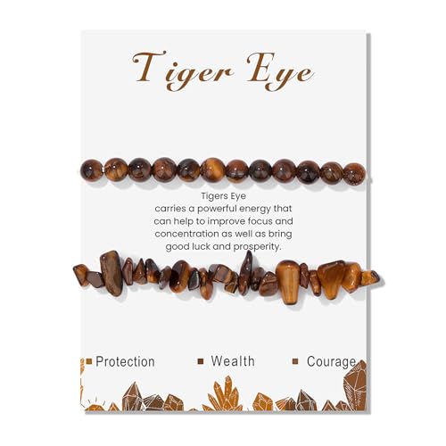 Healing Crystal Bracelets for Women 2 PCS 6mm Natural Stone Bracelet Stretch Crystal Beaded Bracelets Handmade Gemstone Bracelet Jewelry Gifts Christmas Gifts for Women Girls - style: tigers eye