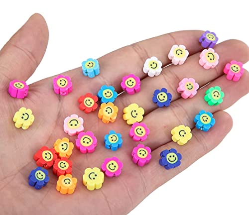 200 PCS Colorful Sun Flowers Beads 10mm Mixed Polymer Clay Smiley Face Beads for DIY Bracelet Necklace Earrings - color: Clay Sunflowers