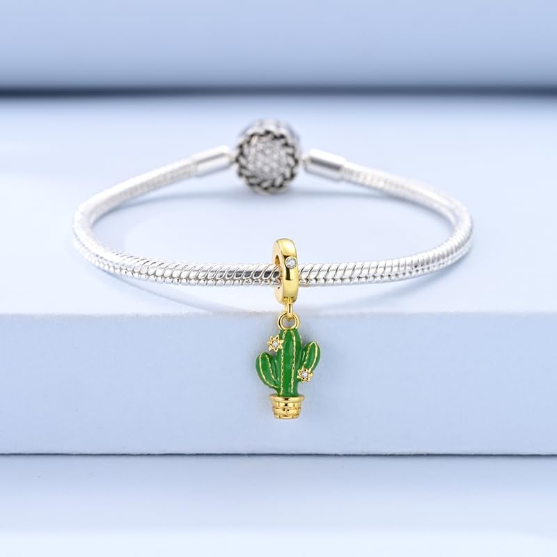 Mother Heart Charms for Bracelets Love Mom Flowers Charm Jewellery for Women - style: Gold Cactus