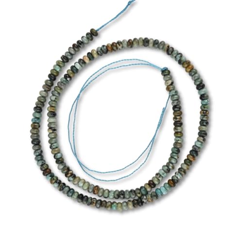 160pcs 4x2mm Natural African Turquoise Disk Rondelle Spacer Semi Precious Gemstone Loose Stone Beads for Jewelry Making 15 Inch - color: African Turquoise