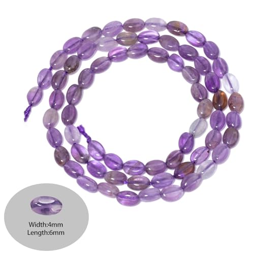 70pcs Natural Amethyst Stone Beads，4x6mm Egg Shape Loose Gemstone Beads for Jewelry Making Design Earring Necklace - color: amethyst