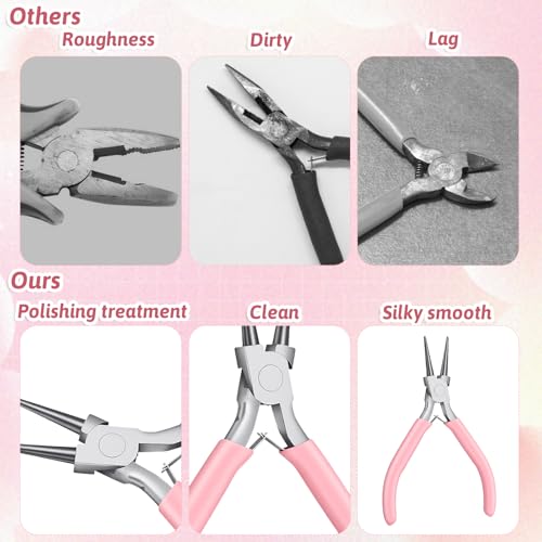 Round Nose Pliers for Jewelry Making 5 Inch Precision Jewelry Pliers Stainless Steel Chain Nose Plier Jewelry-Making-Tools for DIY Crafts Hobby Projects (Pink) - color: Pink