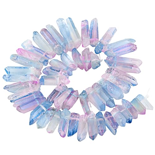SUNYIK Pink/Blue Titanium Coated Crystal Points Quartz Rough Sticks Spikes Point Beads 15 inch Strand Drilled - color: Pink/Blue(Rough), size: 0.5"-1.6"