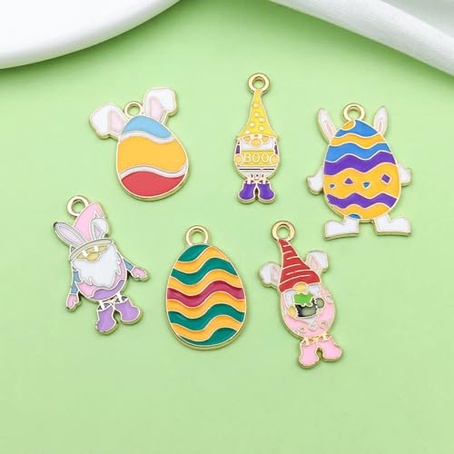 Sailanzi 22pcs Alloy enamel Easter egg series cute rabbit Pendant Jewelry Making DIY Keychain Earrings Pendant Various Design Charms for Jewelry Making Bracelets Necklace(SN928) - color: SN928