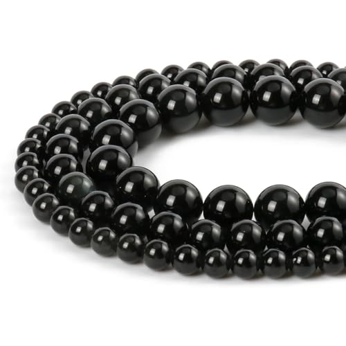 HAAMIIQII 45pcs 8mm Natural Black Obsidian Stone Beads Round Loose Gemstone Beads for Jewelry Making Strand 15 Inch - color: Black Obsidian, size: 8mm 45pcs