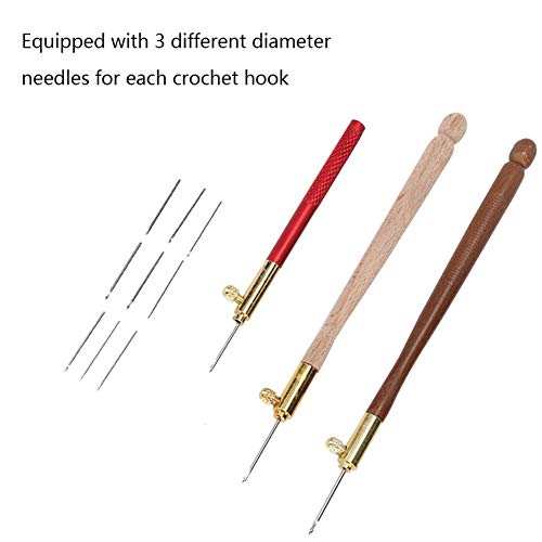 Tambour Hooks Kit, Embroidery Crochet Hooks with 9 Needles Wooden Handle French Tambour Hook Latch Beaded Needle for Sewing Embroidery Beading Sequins Knitting DIY Sewing Tool