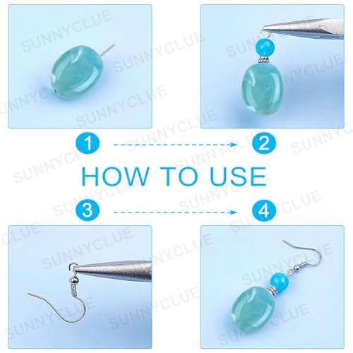 SUNNYCLUE 1 Box DIY 8 Pairs Acrylic Bead Drop Earrings Making Kits Flat Round Oval Rectangle Square Acrylic Beads & Synthetical Turquoise Beads & Earring Hooks for Beginner