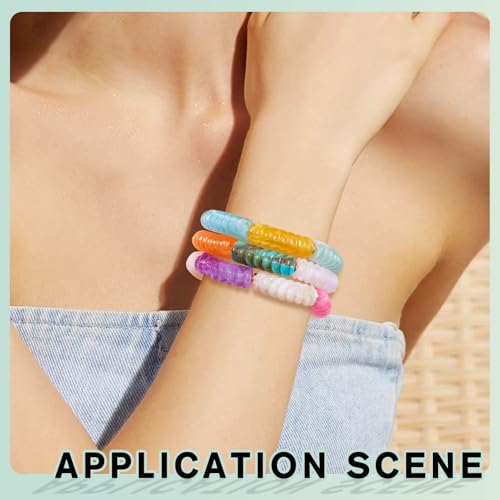 Spritewelry 40 pcs Acrylic Curved Tube Beads Chunky Bangle Bamboo Beads Twist Thread Tube Bracelet Beads Noodle Curved Beads for Jewelry Making Friendship DIY Supplies - color: Mix Colors-Thread