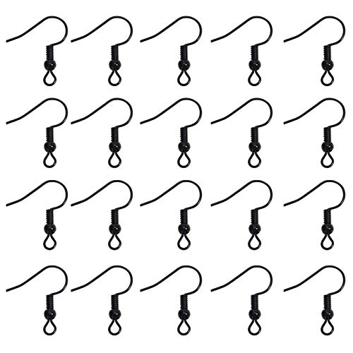 TOAOB 100pcs Earring Hooks Hypo Allergenic French Ear Wires with Ball and Coil 18mm Black Fish Hook Earrings Making Supplies Jewelry Findings - color: Matte black