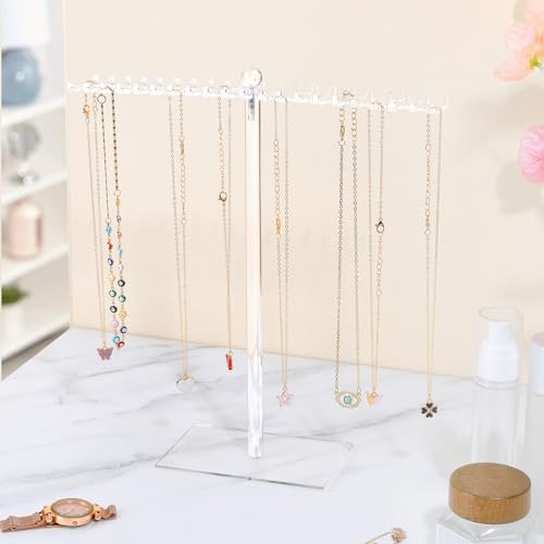OAOLEER Acrylic Necklace Organizer， Clear Necklace Holder Stand， Jewelry Organizer Display Hanger Rack with Bilateral Hooks for Necklaces Pendant Bracelets Ring - size: Tall 11.6In