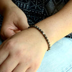 Ganbatte Handmade Beaded Bracelet, Natural Stone and Silver Stainless Steel, Boho Style Women's Jewelry - color: Obsidian/Black Ice