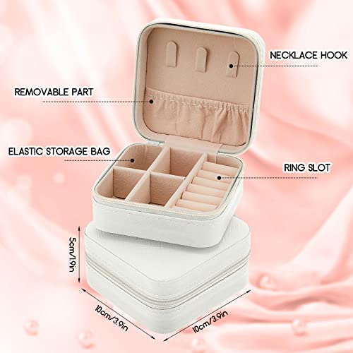 Taiyin Travel Jewelry Case, Bridesmaid Gifts Mini Jewelry Organizer, PU Leather Portable Earring Box for Women Girls - color: White
