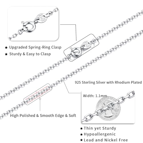 Jewlpire 925 Sterling Silver Chain Necklace Chain for Women 1.1mm Cable Chains Necklace Upgraded Spring-Ring Clasp - Thin & Sturdy Women's Chains Necklaces 14 16 18 20 22 24 Inch - color: 925 Sterling Silver, size: 14 Inch