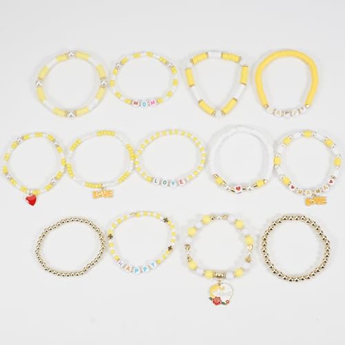 Twinfree Bohemia Beaded Bracelet for Women, Polymer Clay Stretch Bracelets - color: color 23