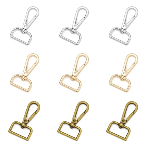 9 Pcs D Ring Swivel Lobster Claw Clasp Push Gate Snap Hooks Trigger Clips for DIY Crafts Keychain Purse Handbag Making,1 Inch Mixed - color: 1" Mixed 9pcs, size: 1"