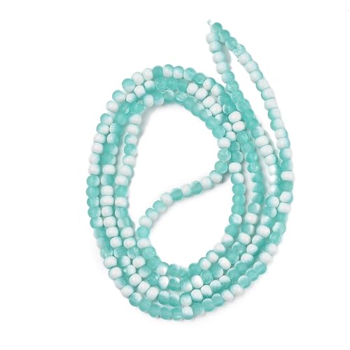 KISSITTY 50pcs Matte Beads Gradient Color Glass Frosted Crystal 4mm Rondelle Turquoise Color Center Drilled Loose Craft Beads for Jewelry Making Earring Bracelet Necklace DIY Crafts - color: Turquoise