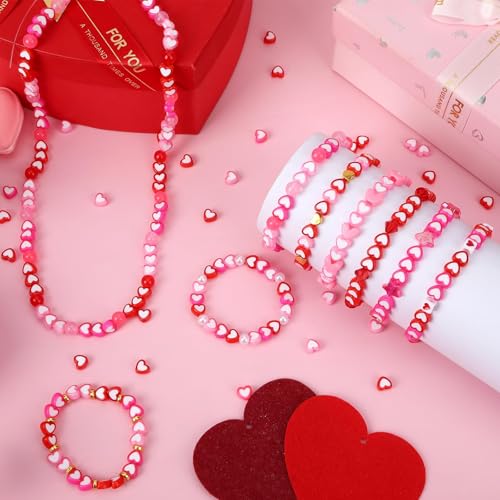 Augshy 700Pcs Heart Beads,Valentines Day Red Pink Heart Pony Beads for Jewelry Making Party Decoration Necklace Bracelets Earrings Hair Beads DIY Crafts Supplies - style: Heart Shaped Style
