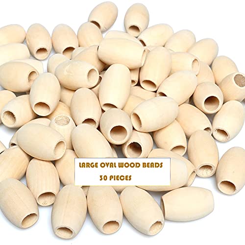 30pc Natural Oval Wood Beads - Unfinished Wooden Spacer Beads (Large) 20mm x 30mm, 8mm Hole for Jewelry Making - color: 30x20mm, Natural#30pcs