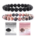 NCB 2.3-Piece 4mm Natural Crystal Gemstone Stretch Bracelets – Handmade Reiki Energy Healing Jewelry for Meditation,Yoga, Unisex - color: 2PCS ( Pink black Rhodonite+Matte Black Agate ), size: 8mm