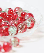 100Pcs 10mm Crackle Glass Beads for Jewelry Making - Round Spacer Crystal Beads Bulk, DIY Craft Supplies for Necklace Bracelet Earrings (Red Green) - color: Red Green
