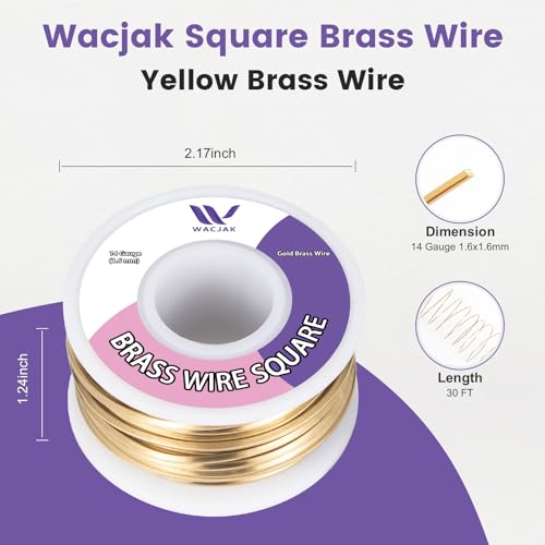 Square Brass Wire 14ga, 30ft – Yellow Gold Brass for Jewelry & Crafting - color: 14 Gauge(1.6x1.6mm)