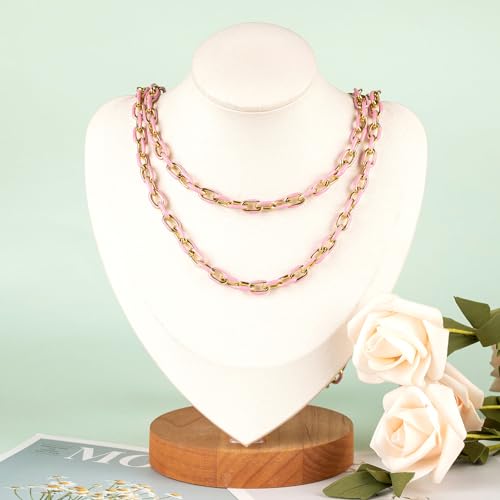 UMAOKANG 2 Meters Pink Enamel Paperclip Chains for Jewelry Making Gold Plated Stainless Steel Jewelry Chain for Necklace Bracelet DIY Jewelry Supplies Findings - color: Pink