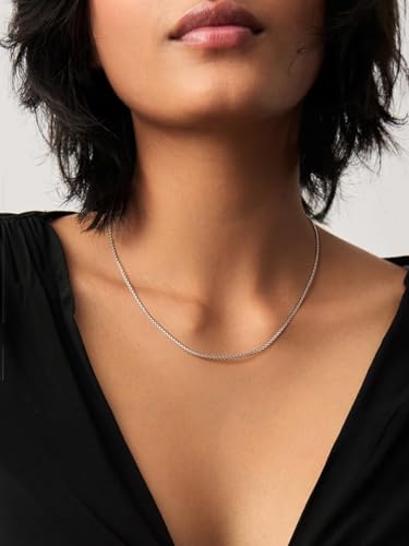 ChainsHouse Flat Box Chain Necklace Men, 2/4/6/8mm Round Link Chain Necklaces, Stainless Steel/Black/14K Gold Plated Mens Jewelry, 14"-30" Length, Come Gift Box - color: A-2mm-stainless, size: 14 Inches