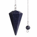 Justinstones Synthetic Blue Goldstone Gemstone Rock Crystal Hexagonal Pointed Reiki Chakra Pendant Pendulum - color: Blue Goldstone