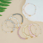 RISHEGAE Heishi Beaded Stretch Bracelets for Women Stackable Polymer Clay Beads Bracelets Friendship Boho Summer Beach Bracelet Jewelry Set - color: C-Small gray clay 7pcs