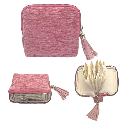 Small Travel Jewelry Case - Jewelry Travel Organizer Bag with Tassel Zipper for Bracelets, Necklaces, Bangles, Jewelry Organizer Storage Bag Gift for Women Girls - LJB001-Pink - color: Pink