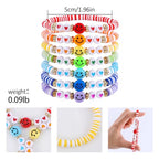 Rainbow Heishi Surfer Bracelets Set for Women Stackable Clay Beaded Bracelets Disc Stretch Preppy Bracelets Layering Colorful Friendship Bracelets Team Cheer Bulk Boho Summer Beach Jewelry Gift - style: Smiley Face with Heart