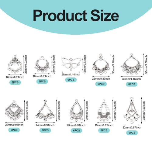 KISSITTY Tibetan Style Alloy Chandelier Component Links for Jewelry Making - color: Antique Silver # Mixed Shape 2