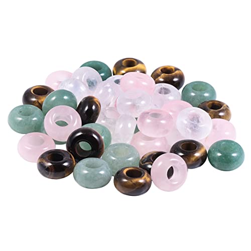 TUMBEELLUWA 40pcs Crystal Stone Large Hole Beads for Jewelry Making Macrame Beads for Hair Braids(14mmx8mm), Tiger's Eye + Rose Quartz + Green Aventurine + Rock Crystal - color: Brown+Pink+Green+White