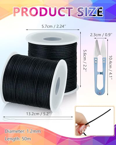 2 Rolls FIVEIZERO Black Elastic Bracelet String Total 330 Feet,1mm,1.2mm,1.5mm Elastic Cord for Beading Stretchy String with Beading Needle for Bracelets, Sewing, Necklace, Jewelry Making and Crafts - size: 1.2MM, style: Black