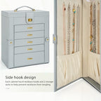 AKOZLIN 6-Tier Jewelry Box Organizer Functional Huge 5 Drawers Leather Jewelry Storage Case Grey Large