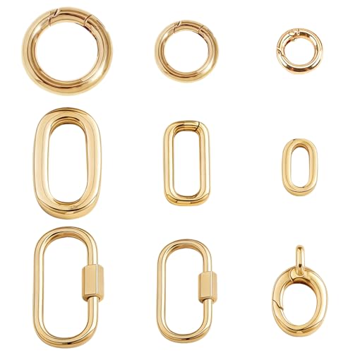 9Pcs 18K Gold Filled Oval Carabiner Clasp - Premium Gold Filled Clasp for Bracelets, DIY Jewelry Making, Repair & Upgrades, Easy Spring Mechanism, Secure Lock